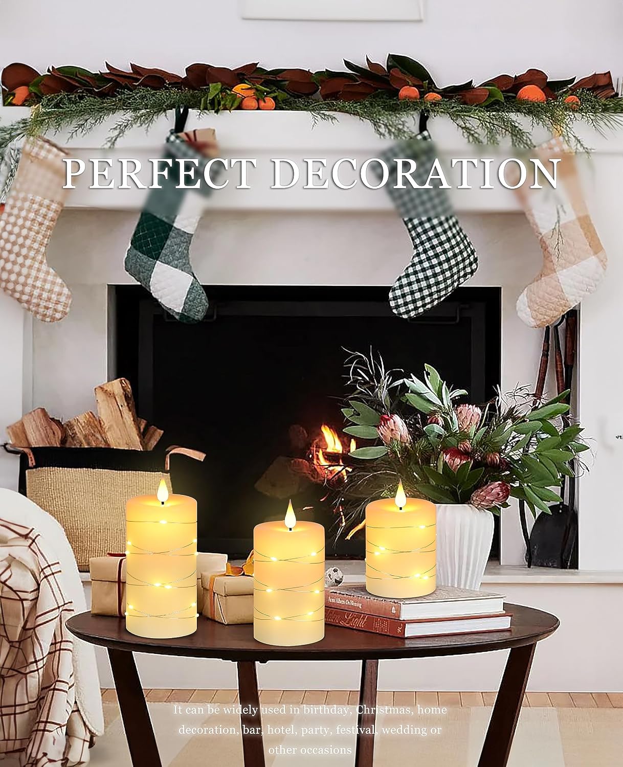 Flameless Candles With Remote, Battery Operated Candles LED Candles with string lights Flickering Candles with Timer