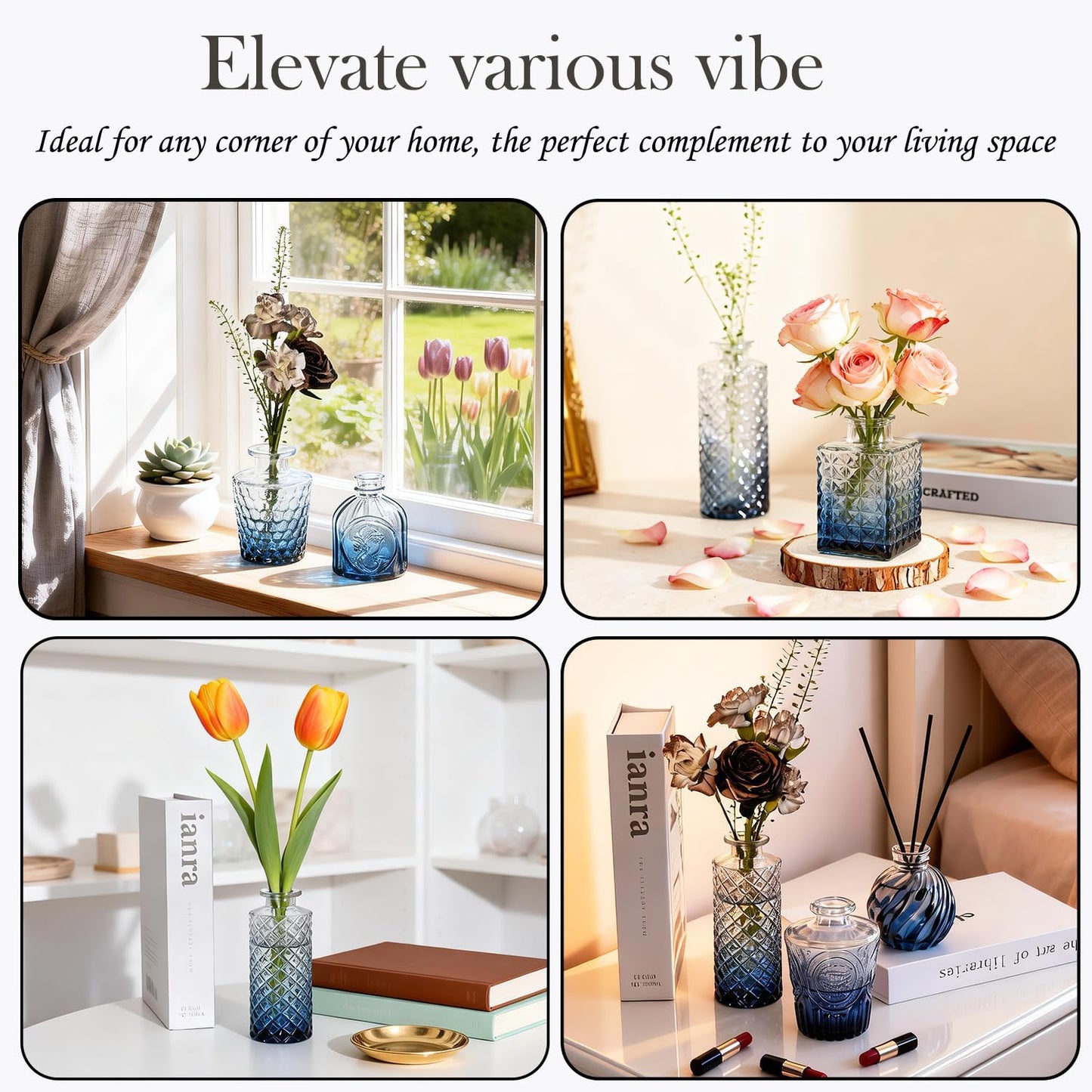 Clear Glass Bud Vase Pcs / Gradient Blue / Set of 14