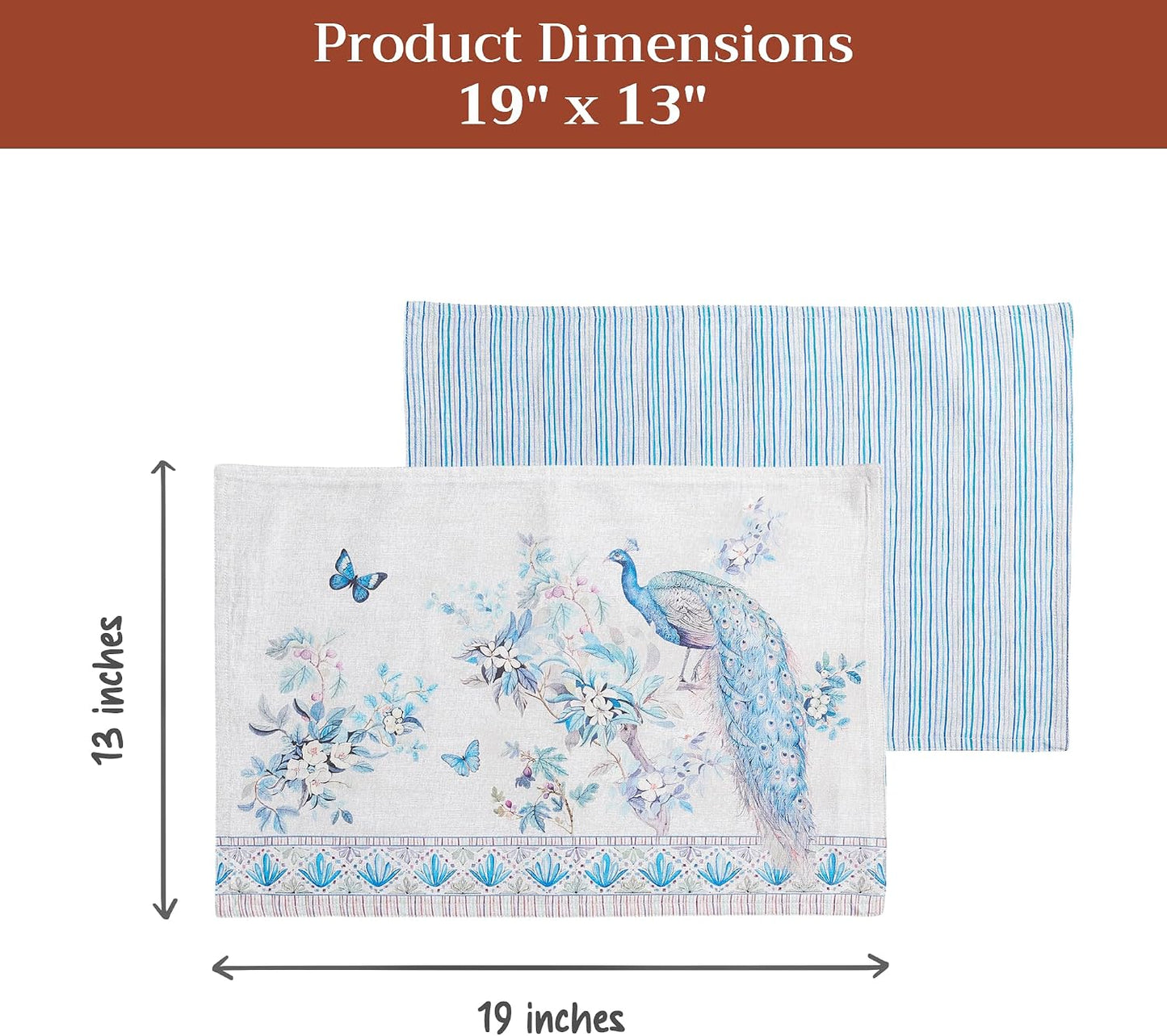 Maison d' Hermine Placemats Set of 4 Reusable 100% Combed Cotton (13"x19") | Cloth Place Mats Washable Table Mats for