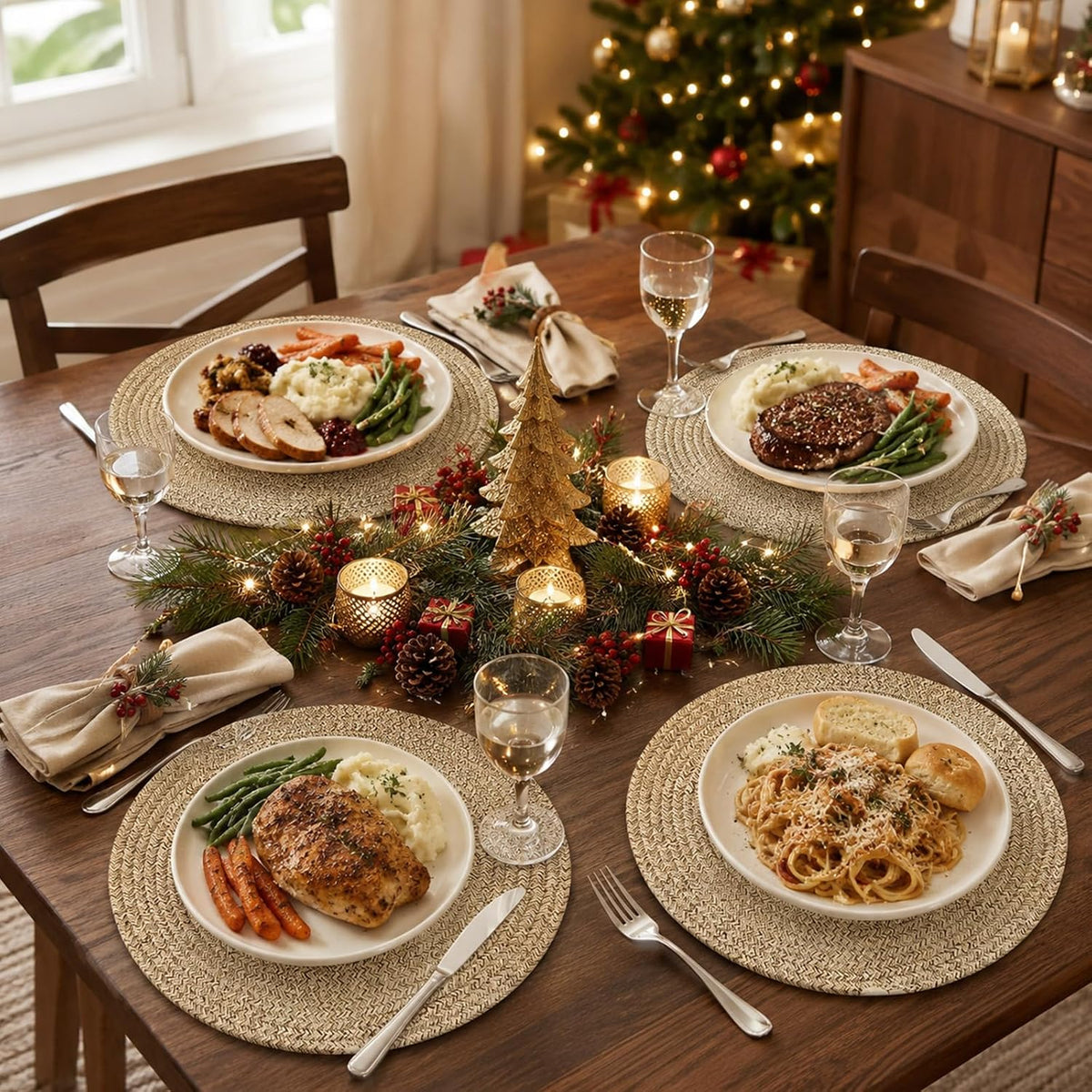 8 Pack Round Woven Placemats 13.5 Inches Heat Resistant Placemats Farmhouse Cotton Rope Braided Place Mats for Dining