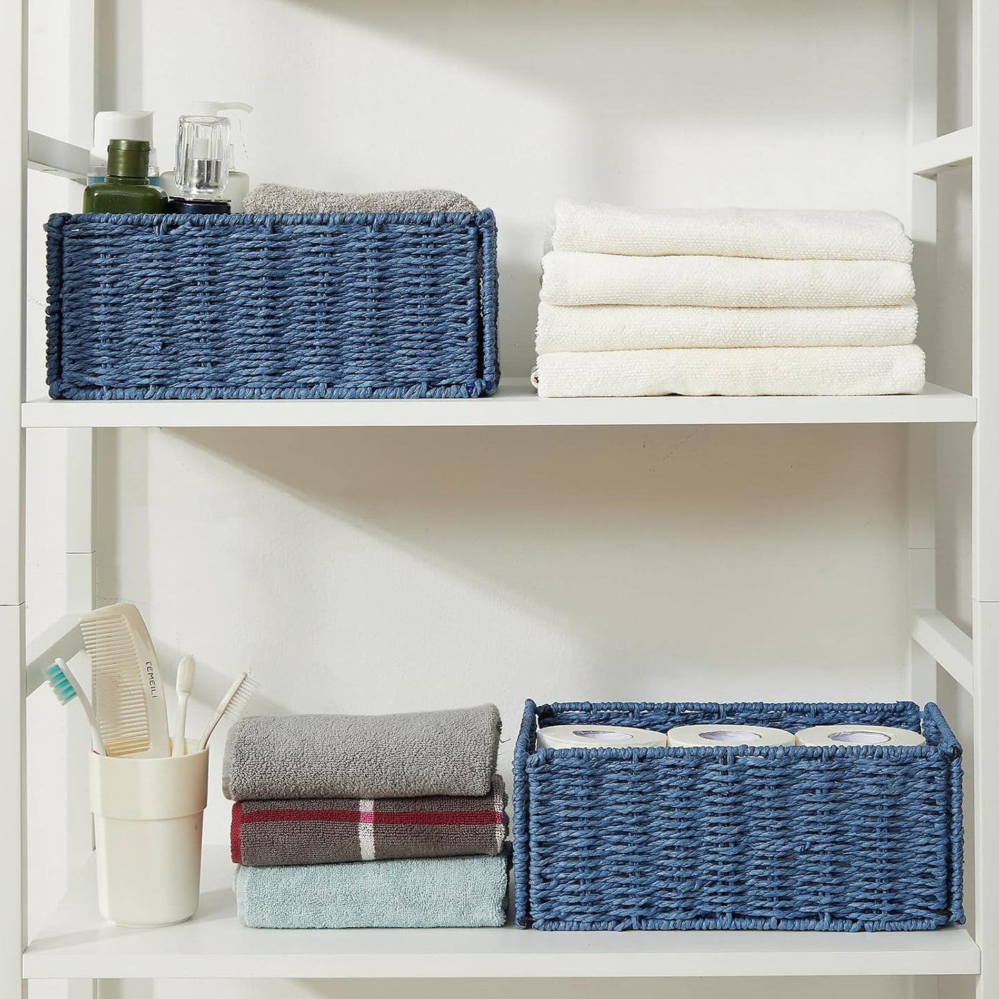 Wicker Storage Basket / Blue / 11.2"D x 6.1"W x 4.8"H / Set of 2