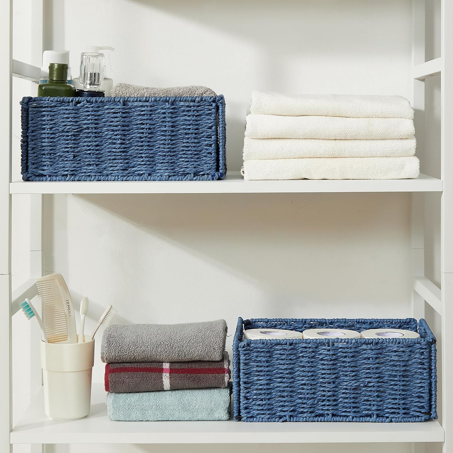 Wicker Storage Basket / Blue / 11.2"D x 6.1"W x 4.8"H / Set of 2