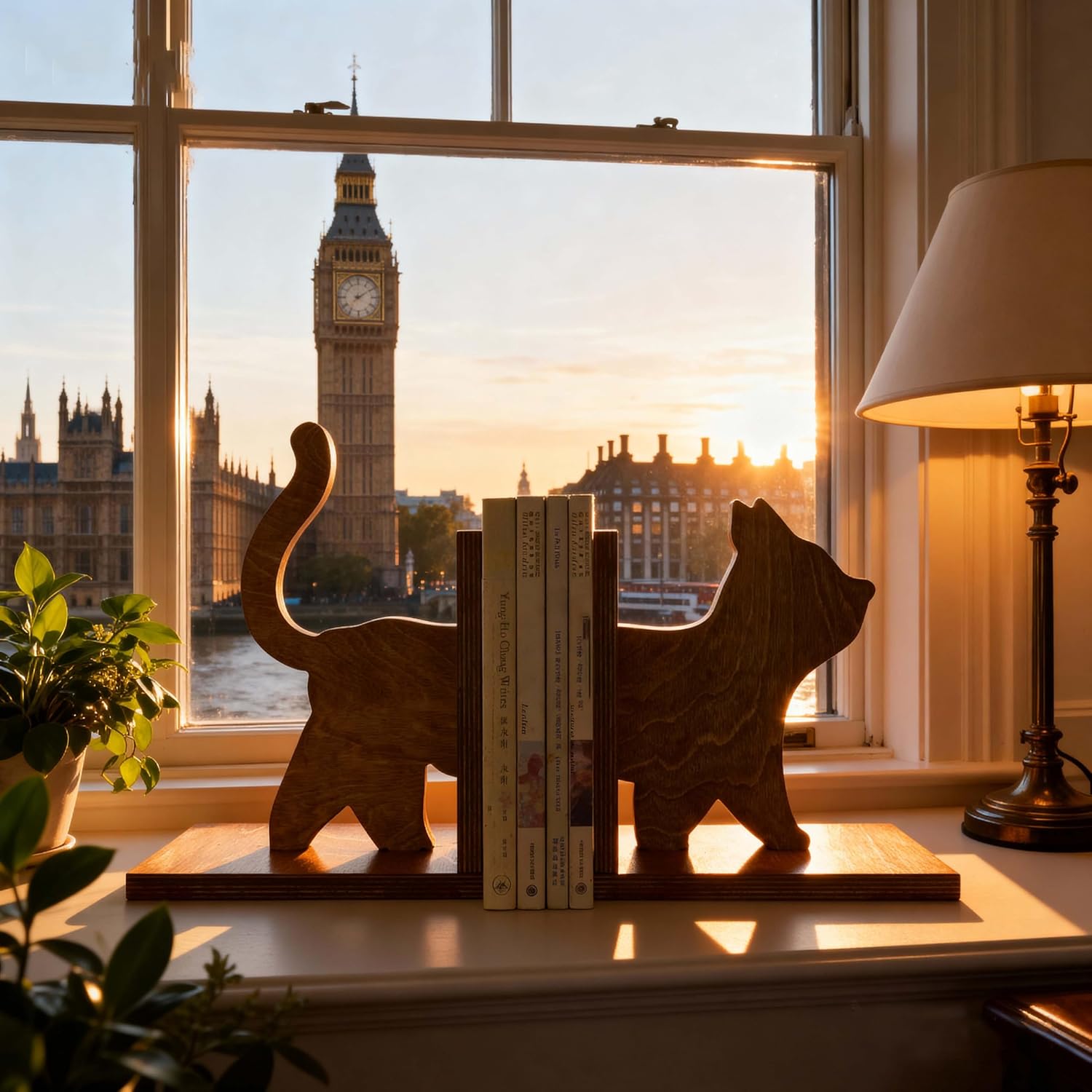 Cat Wooden Book Ends for Heavy Books