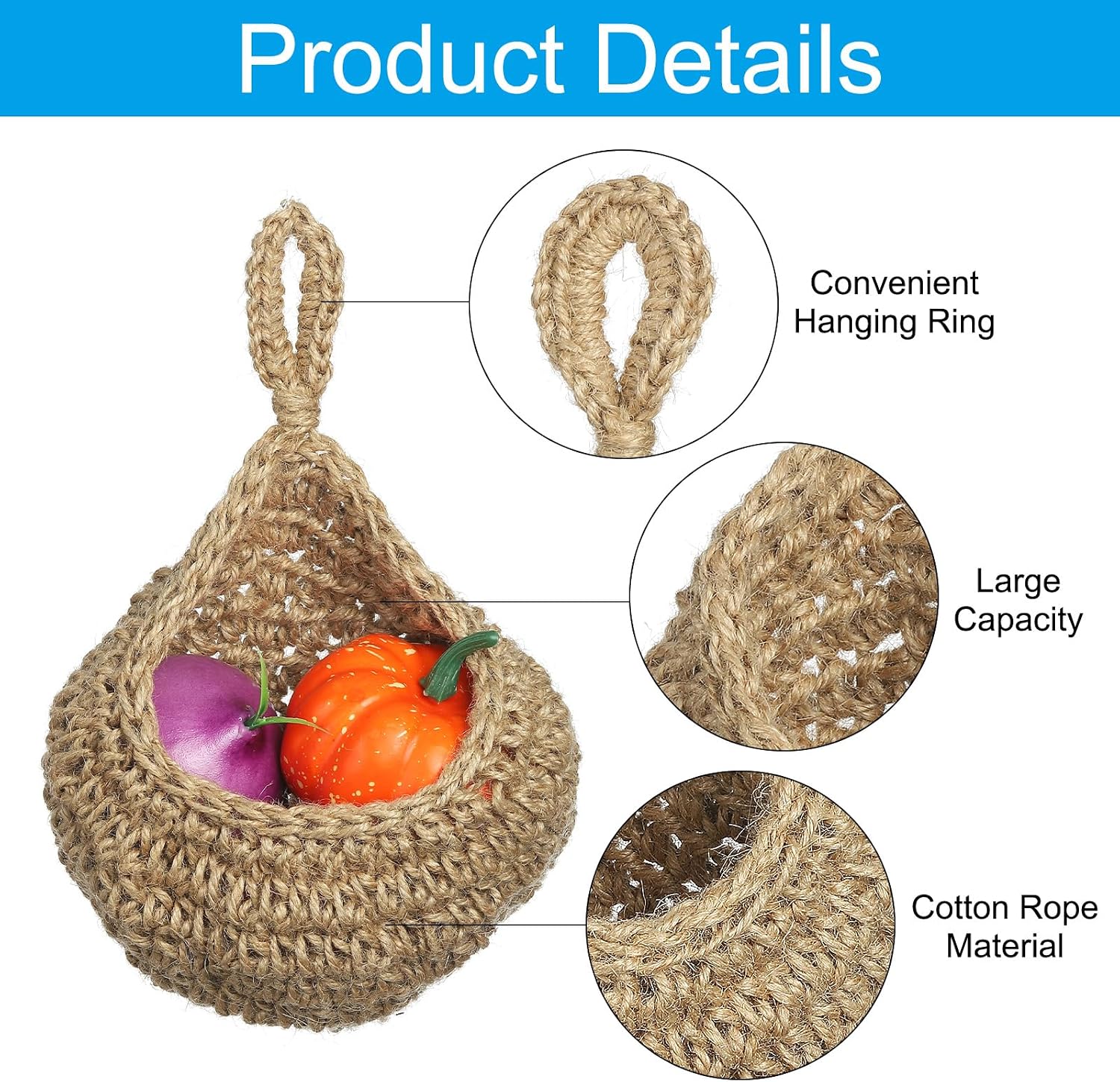 Size Teardrop Home Decor Storage Hand-Woven Wall Hanging Basket / Medium / Brown