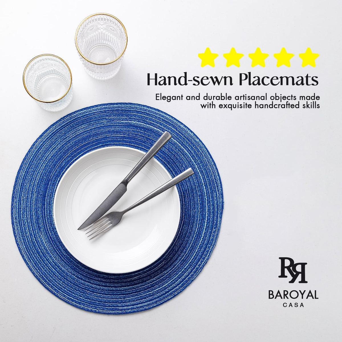 BARoyal Round Placemats Set of 12 Woven Placemats Washable Braided Table Mats for Dining Table Heat Resistant Non-Slip