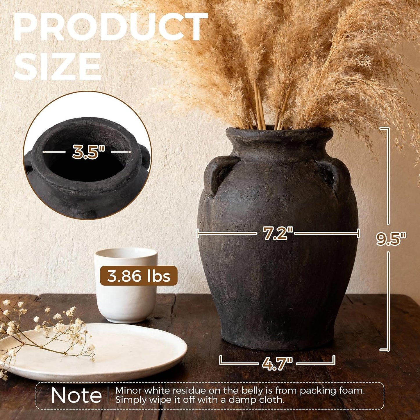 Rustic Ceramic Distressed Vase / 9.5 Inch-3 Ears / 9.5 Inch