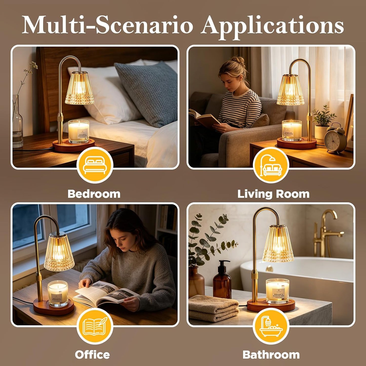 Candle Warmer Lamp with Timer, Dimmable Wax Warmer for Candles, Gift | Flameless top-down wax melting — no fire, smoke