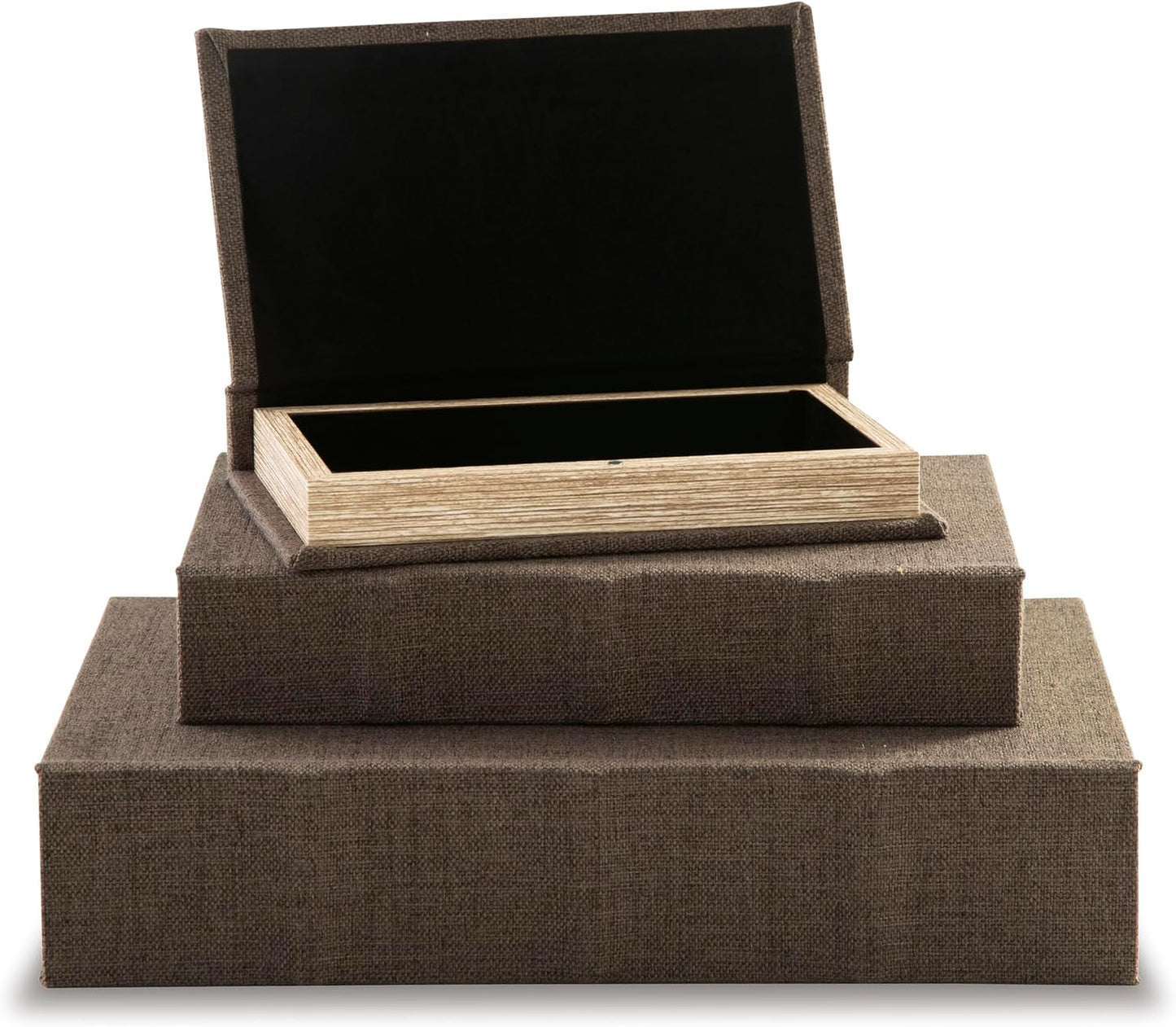 Jolina Vintage 3 Piece Faux Book Keepsake Storage Box Set / Dark Brown