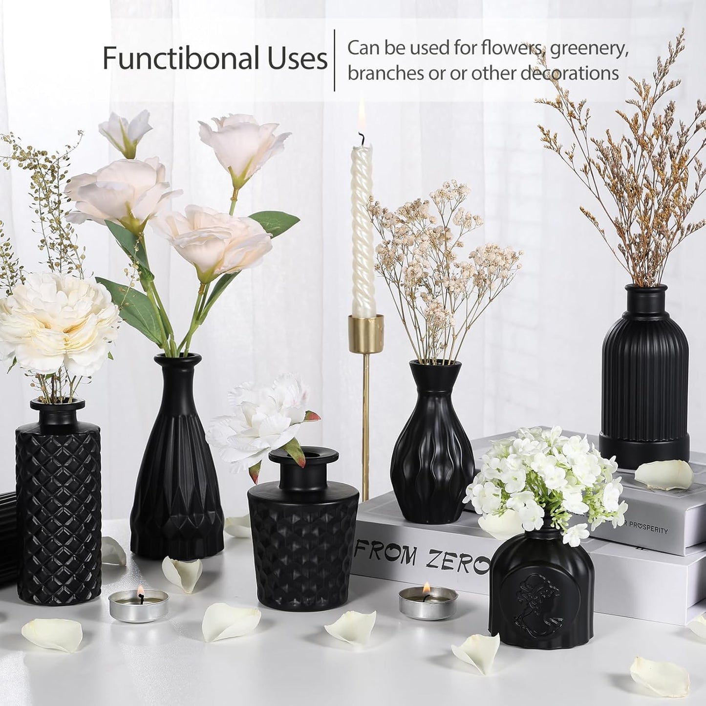 Glass Bud Vases Set / Black / Set of 12