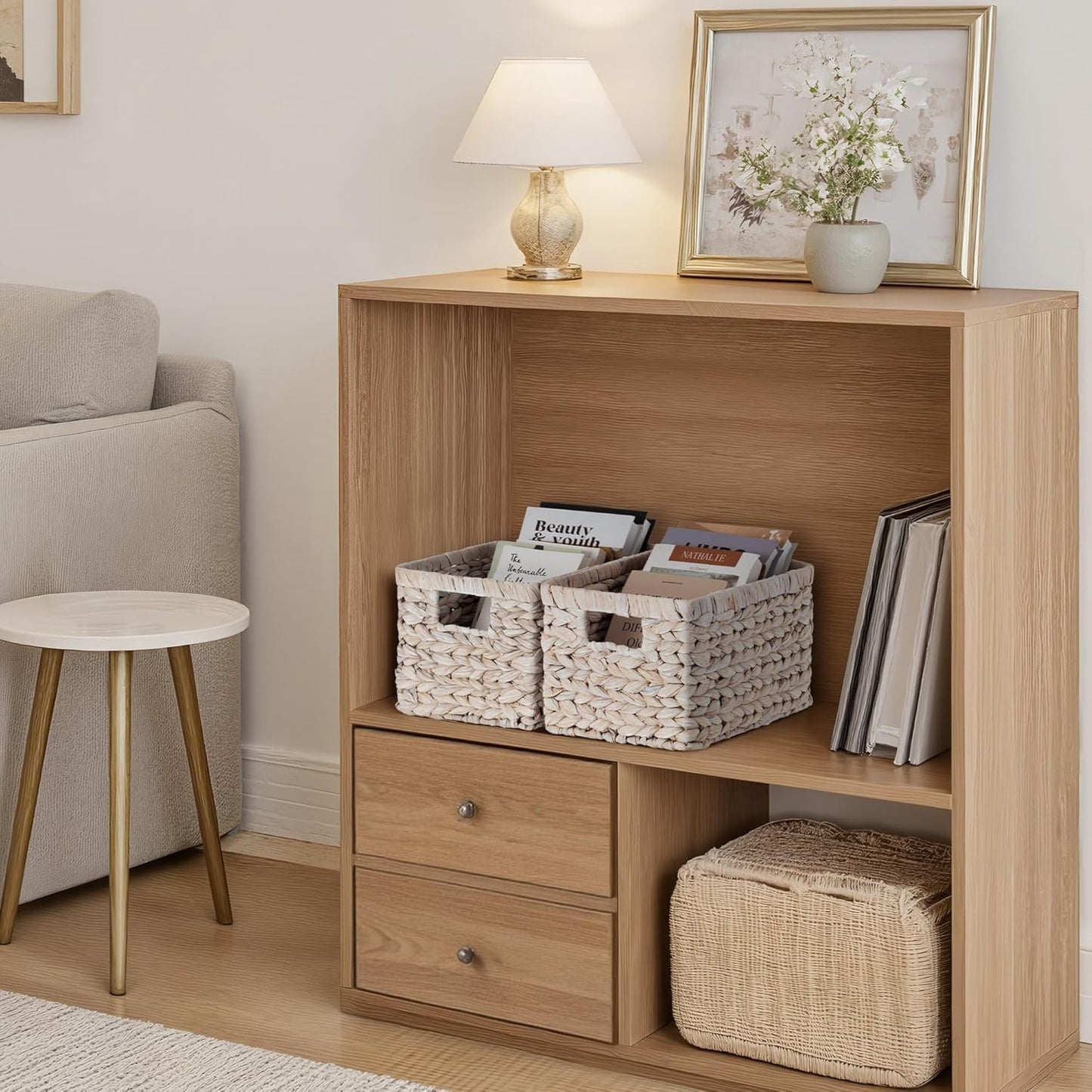 Wicker Storage Baskets for Organizing / White / 2 x 13