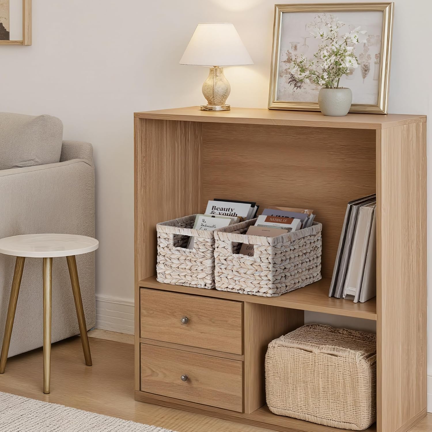 Wicker Storage Baskets for Organizing / White / 2 x 13