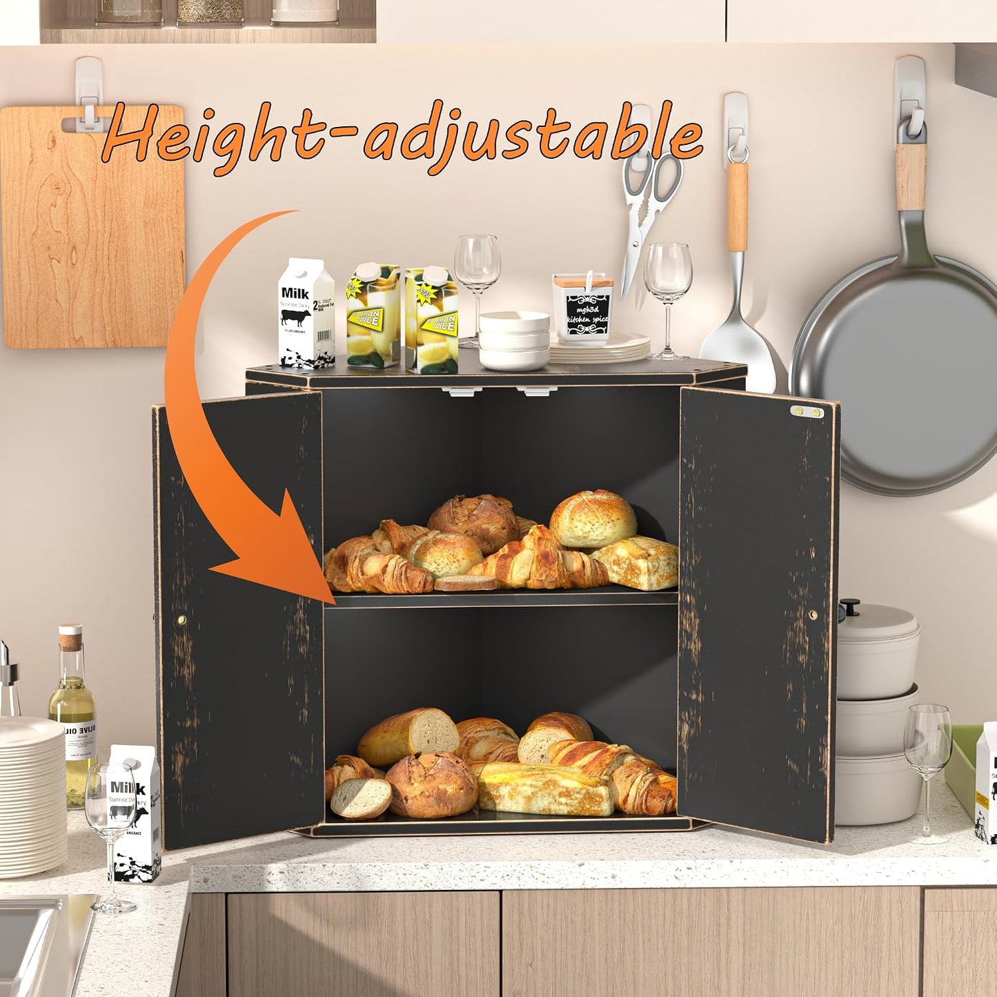 Corner Bread Box for Kitchen Countertop, Storage Container for Homemade Bread, Double Layer BreadBox, Large Capacity