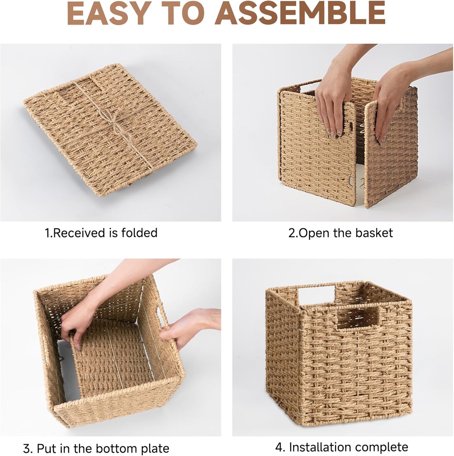 Handwoven Wicker Baskets for Storage / Natural / 9"L x 9"W x 9"H / 9 Inch