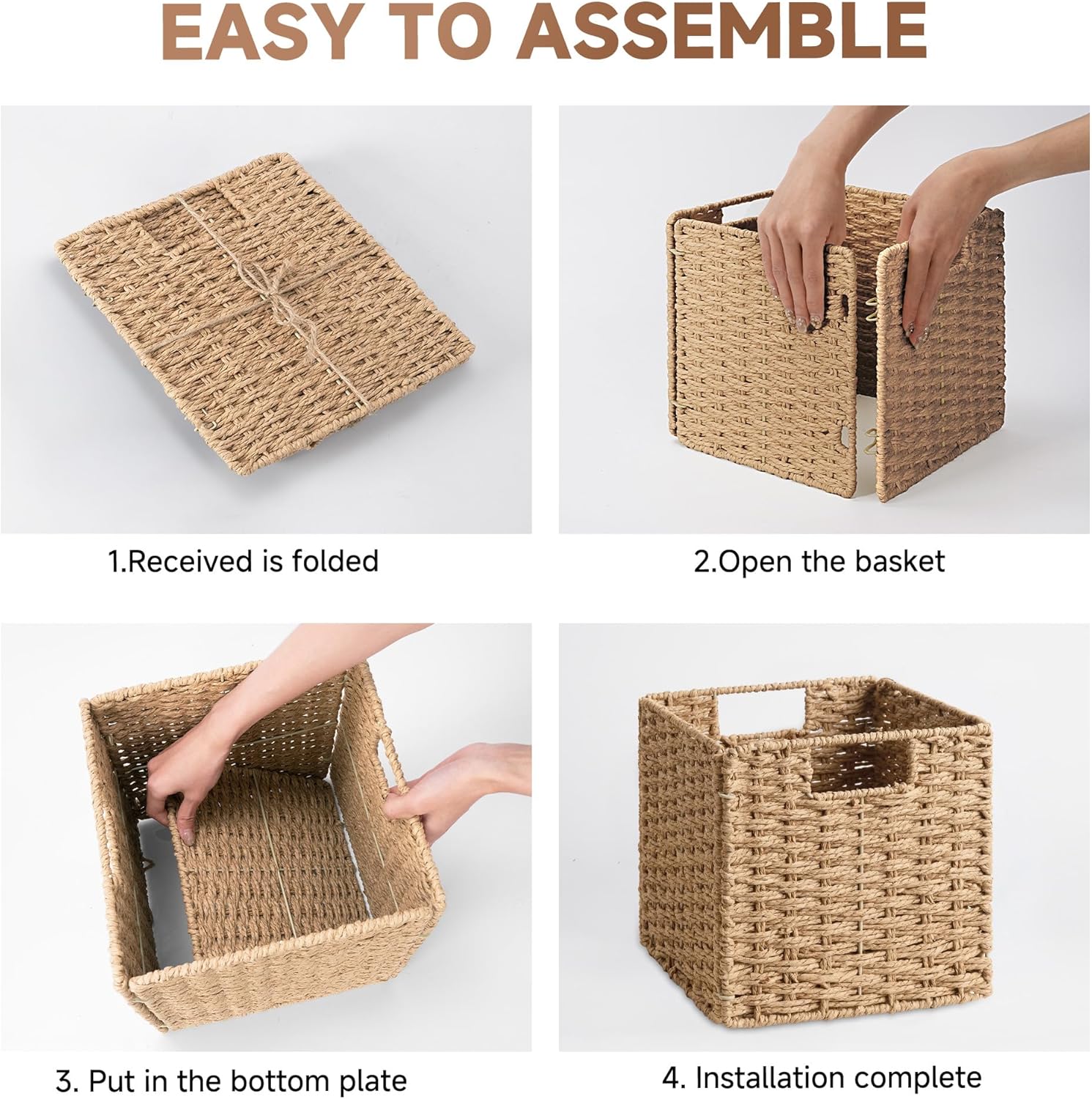 Handwoven Wicker Baskets for Storage / Natural / 9"L x 9"W x 9"H / 9 Inch