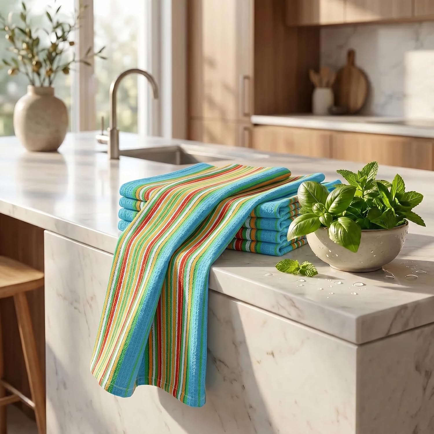 Urban Villa Kitchen Towels Cotton Dish Towels 20”x30” (Set of 6) Azure
