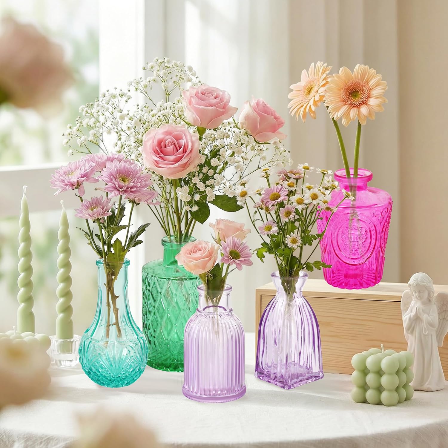 Glass Bud Vases in Bulk / Colorful / Set of 5