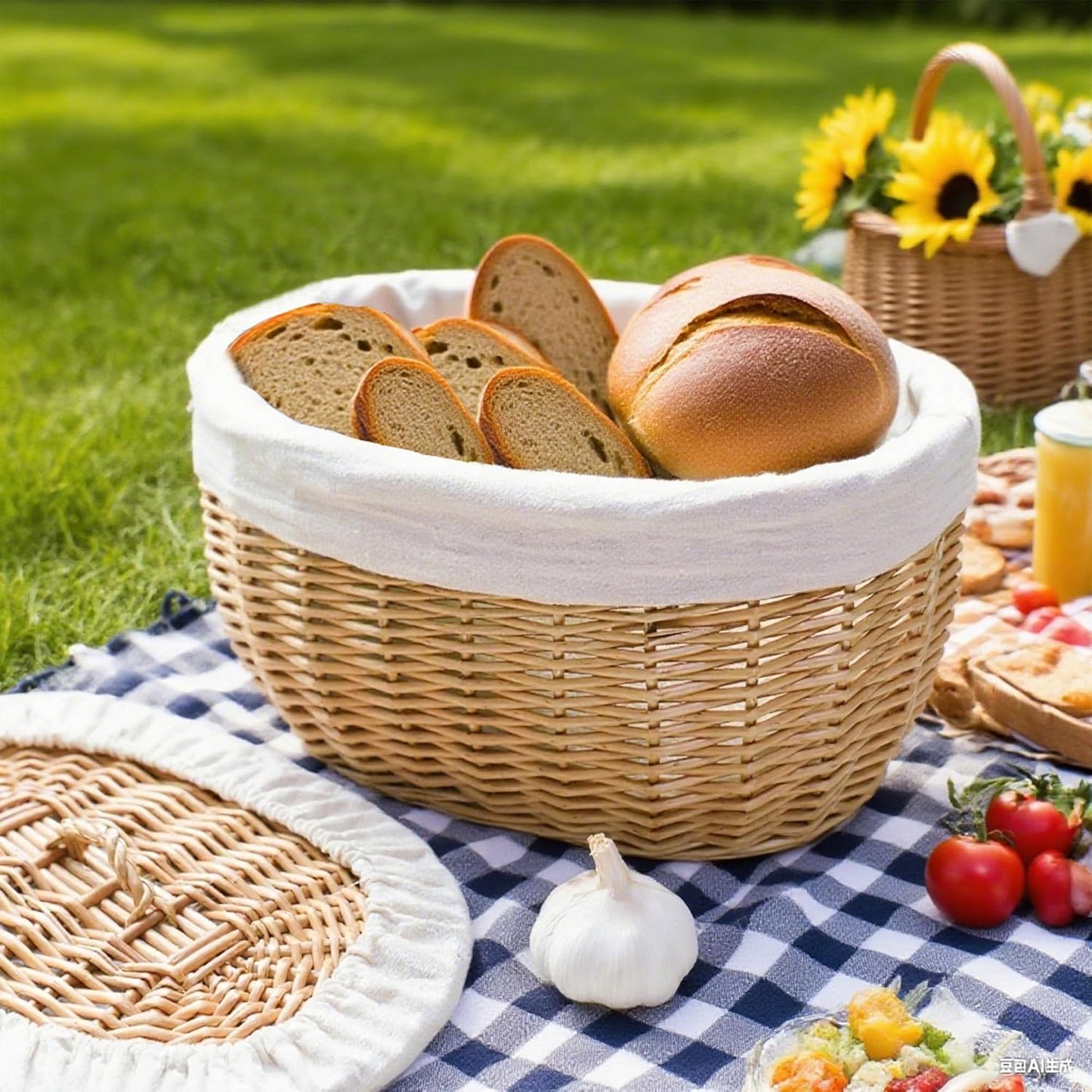 Wicker Bread Basket Serving / Oval