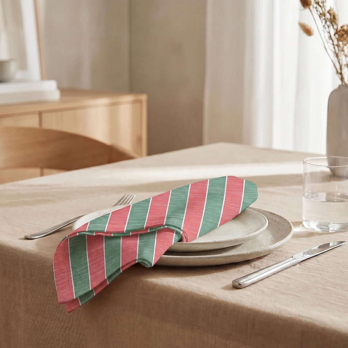 Urban Villa Cloth Napkins Cotton 20x20 (Set of 12) Cristmas Stripes