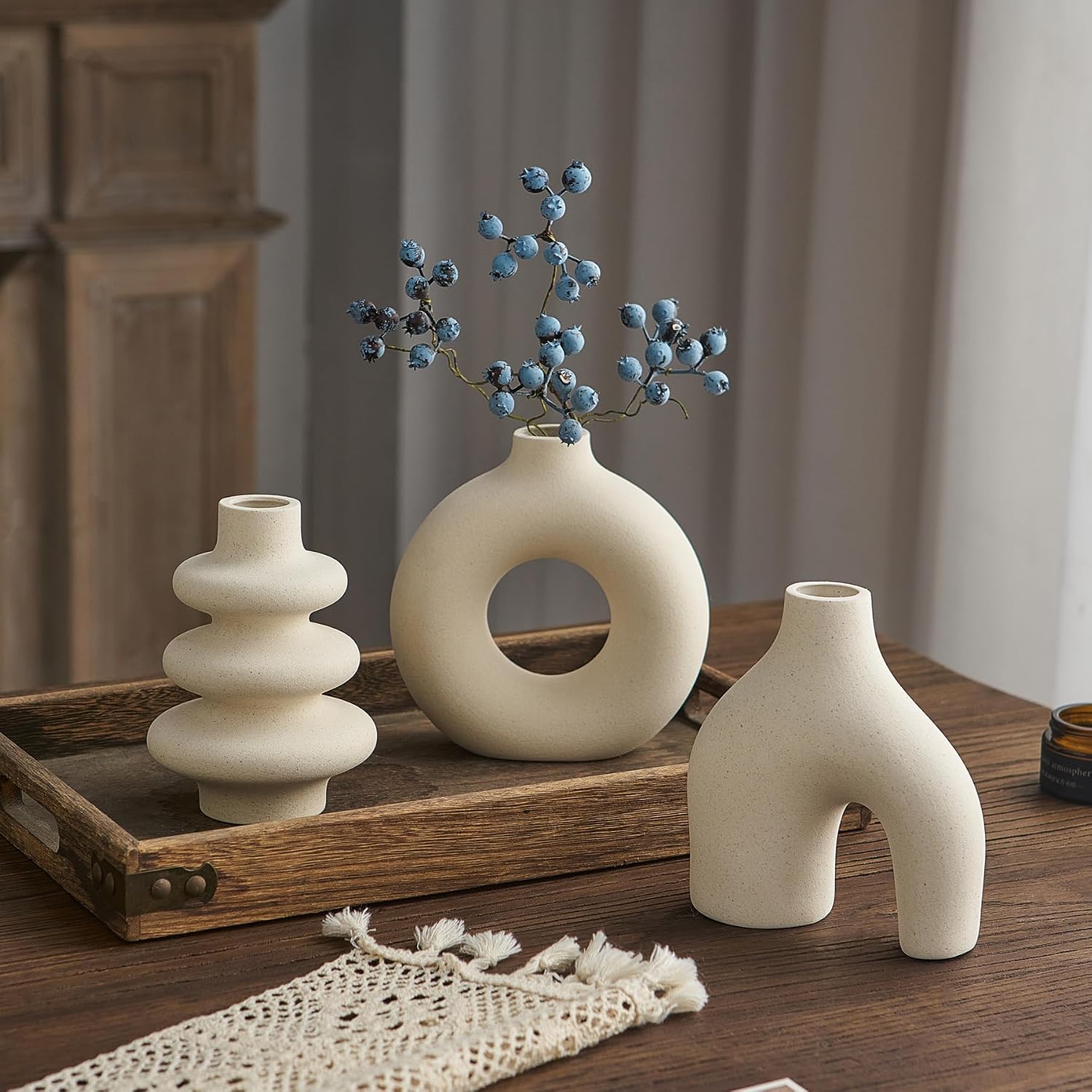Ceramic Vase / Modern Boho Vase for Decor / White / Set of 3