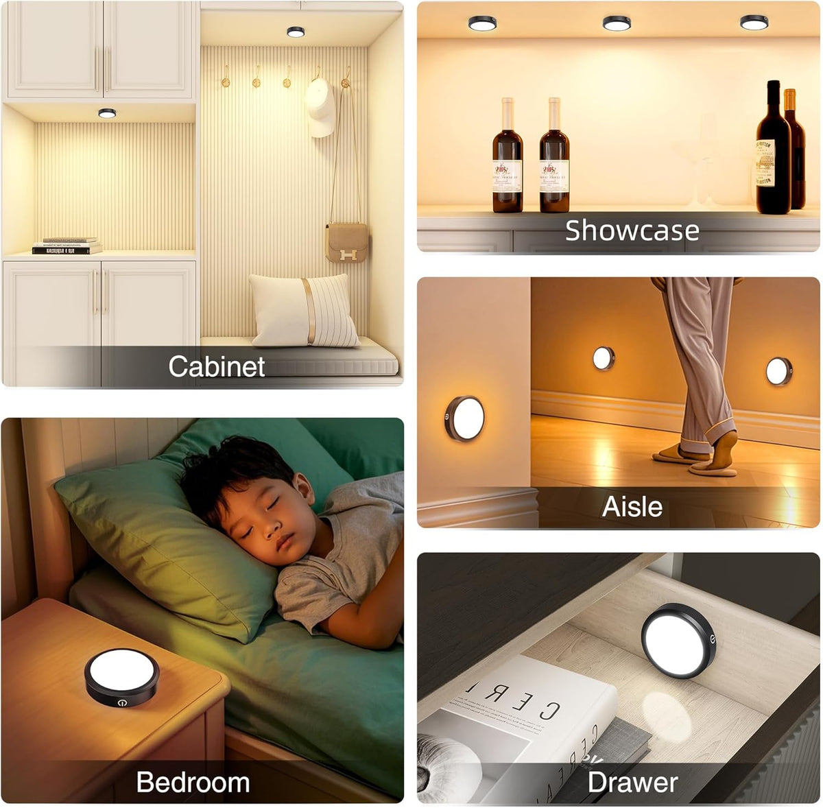 Puck Lights with Remote Control Rechargeable, Full-Screen Wireless LED Under Cabinet Lighting with Light Guide Plate,3