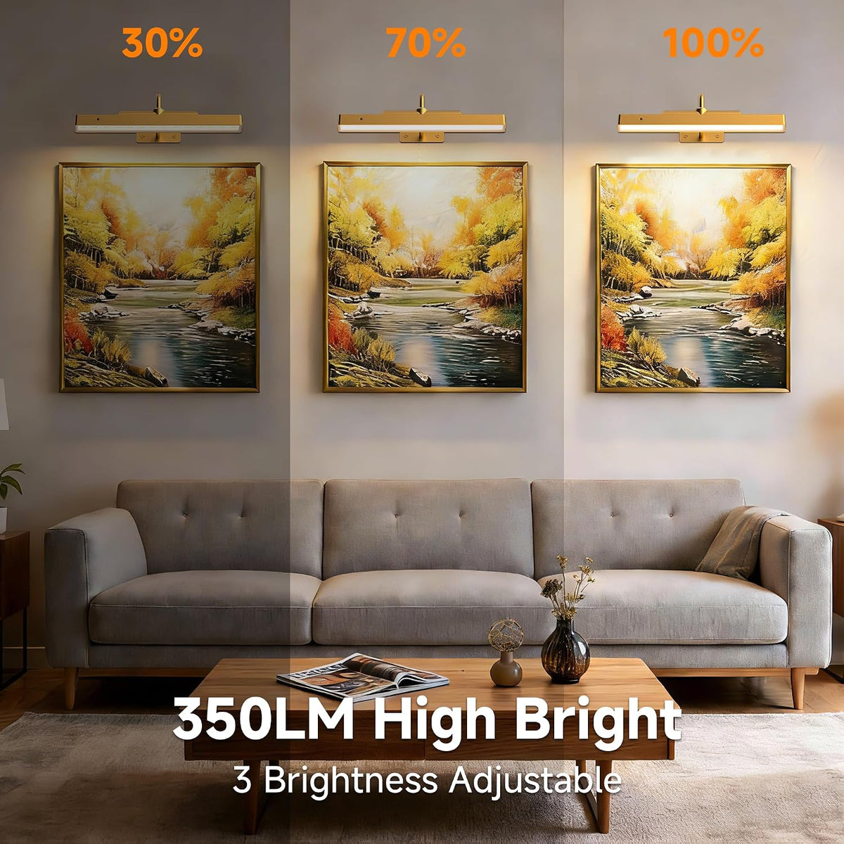 Gallery Picture Light for Wall, 4400mAh Cordless Wireless LED Wall Sconce,Rechargeable Dimmable Lighting for Modern