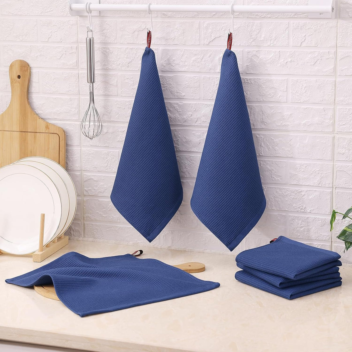 Homaxy 100% Cotton Waffle Weave Kitchen Towels, 12 Pack, Navy Blue | Soft and Absorbent Dish Towels, 16 x 26 Inches