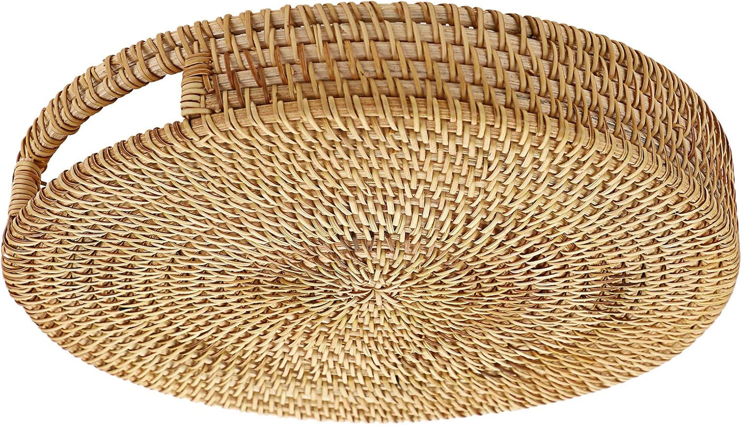 10" Round Rattan Serving Tray / Natural / Set of 10