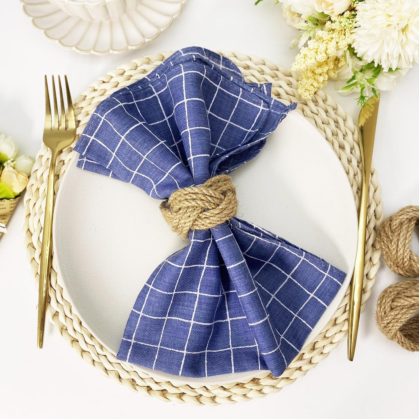 Woven Napkin Rings Bulk Farmhouse Burlap Jute Napkin Rings for Dinning Table / Set of 12