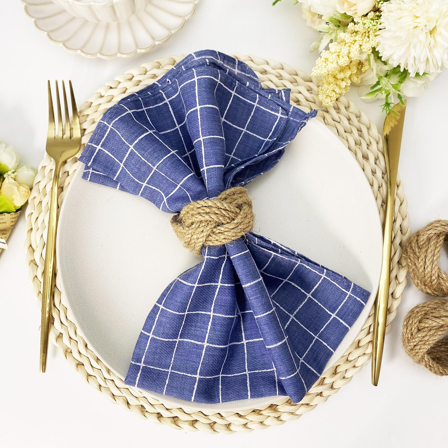 Woven Napkin Rings Bulk Farmhouse Burlap Jute Napkin Rings for Dinning Table / Set of 12