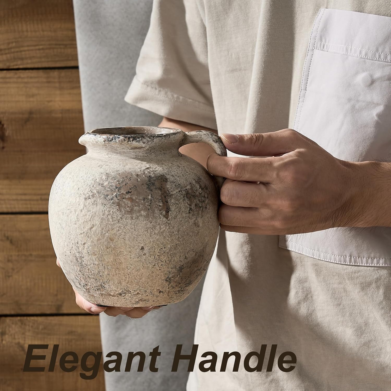Rustic Vase / Farmhouse Ceramic Vase Boho Decor Decorative Vase / Gray- 5.6 / 5.6 Inch
