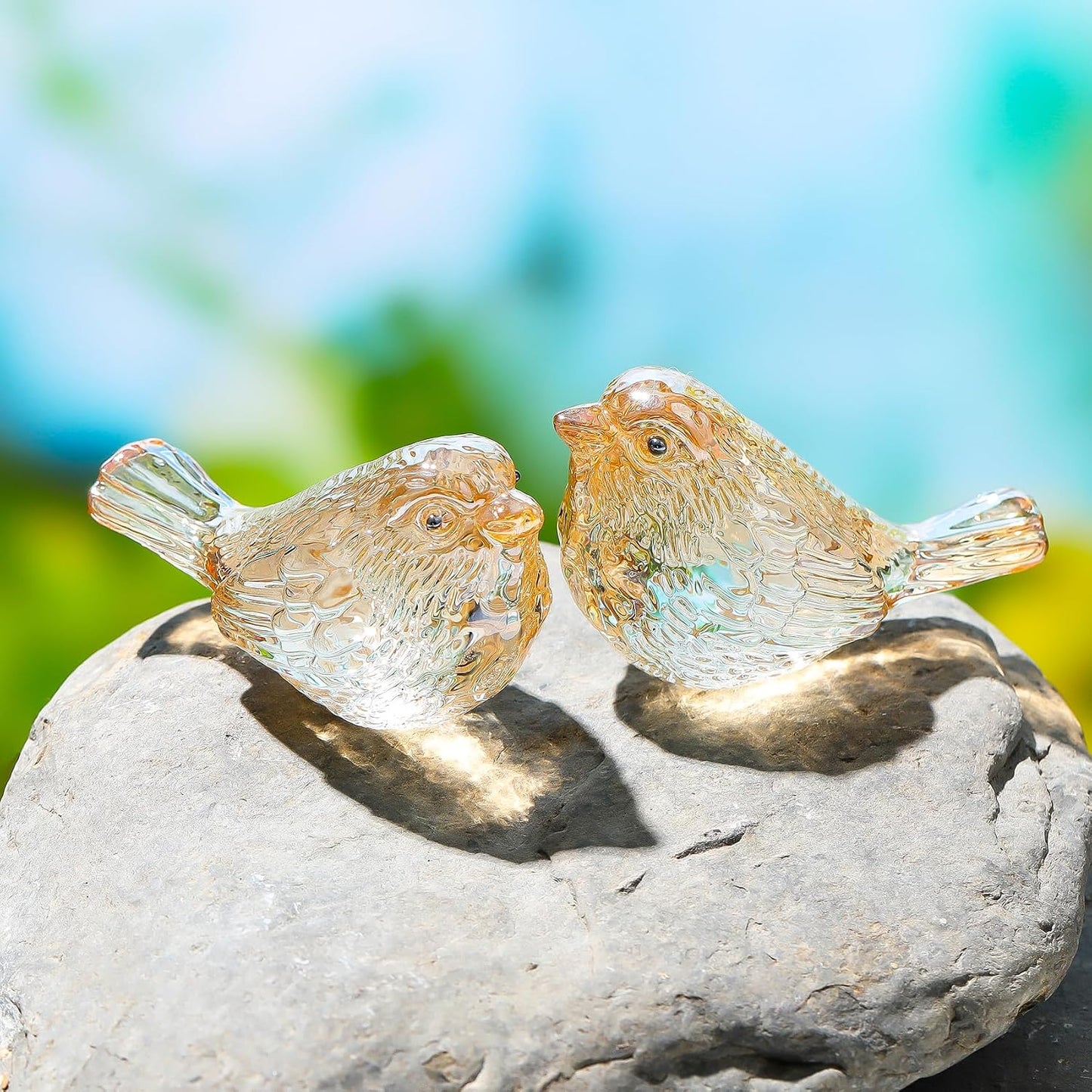 Crystal Birds Figurines Handmade Bird Gifts for Women Men Bird Lovers Glass Birds / Gold / Set of 2