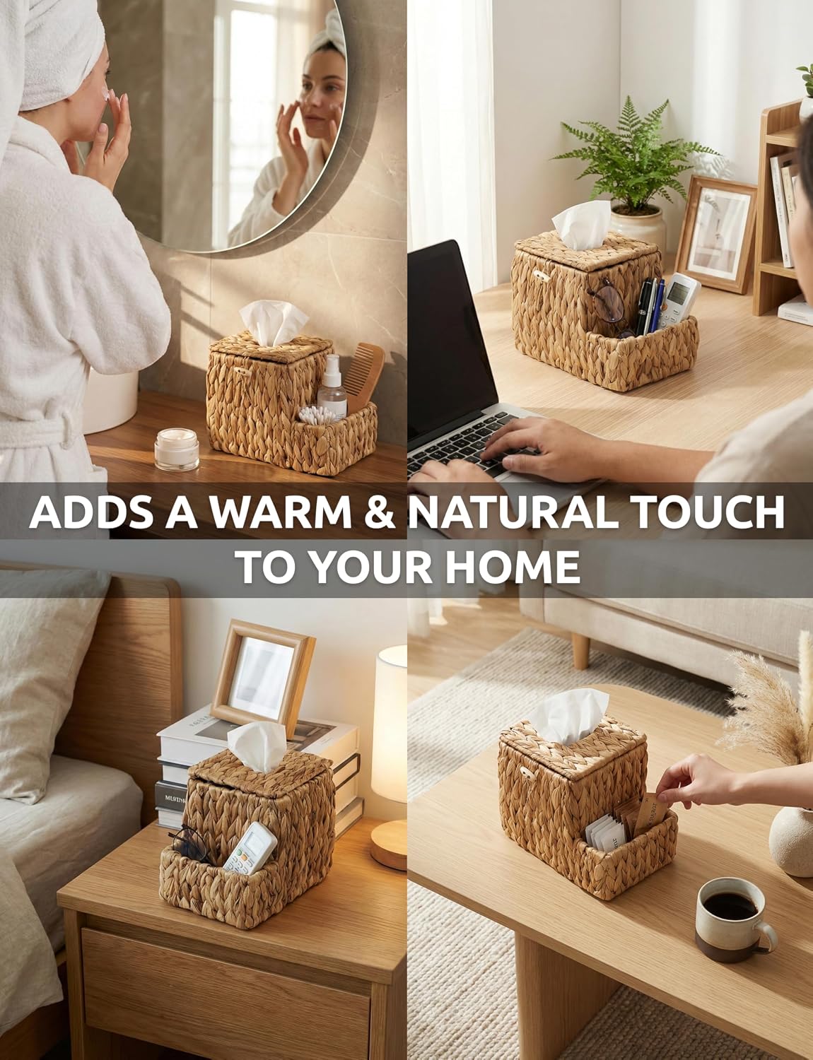 Metal Frame / Handwoven Wicker Napkin Box Holder / Natural Color