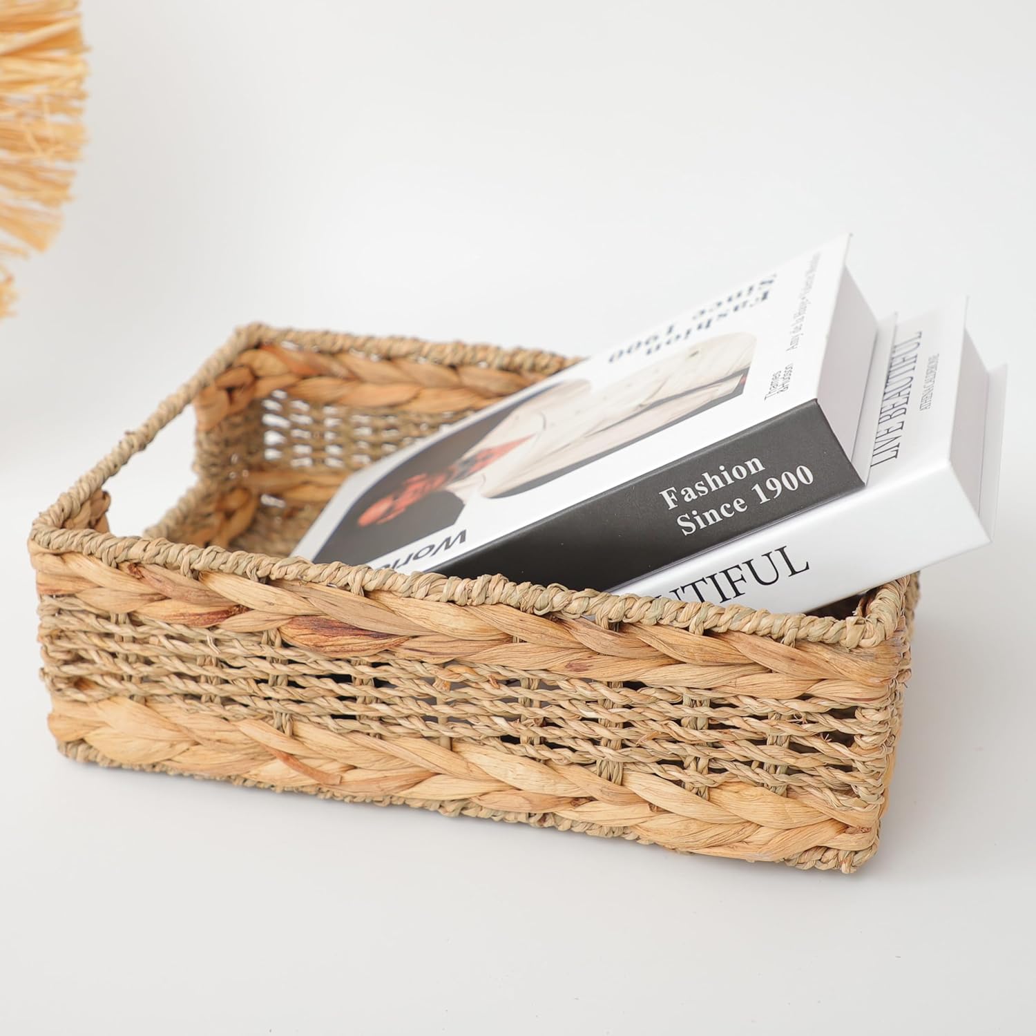 Small Rustic Rectangle Woven basket Organizer / Hyacinth&seagrass