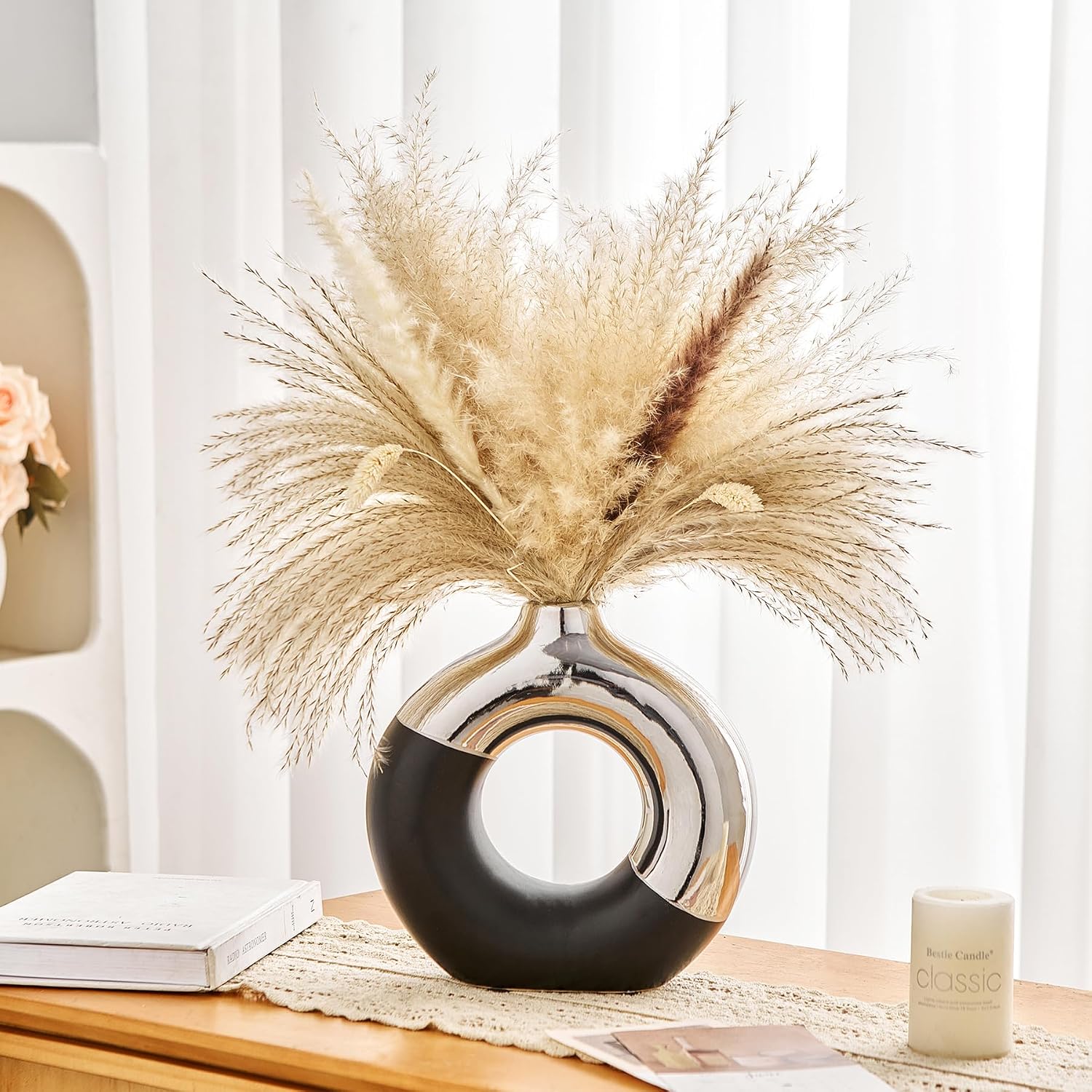 Ceramic Donut Vase / Black & Silver / Large