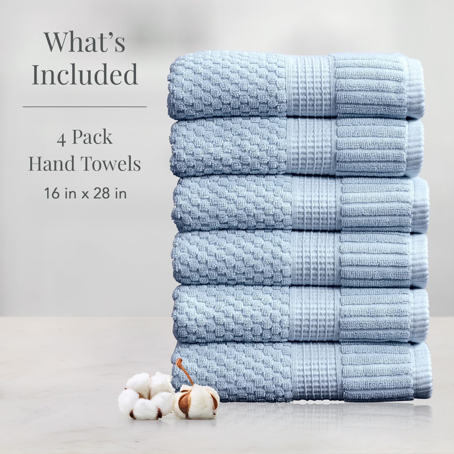 NY Loft 100% Cotton 6-Pack Hand Towel Set | Blue | Oeko-TEX | Quick-Dry | Six 16" x 28" Hand Towels | Super Absorbent