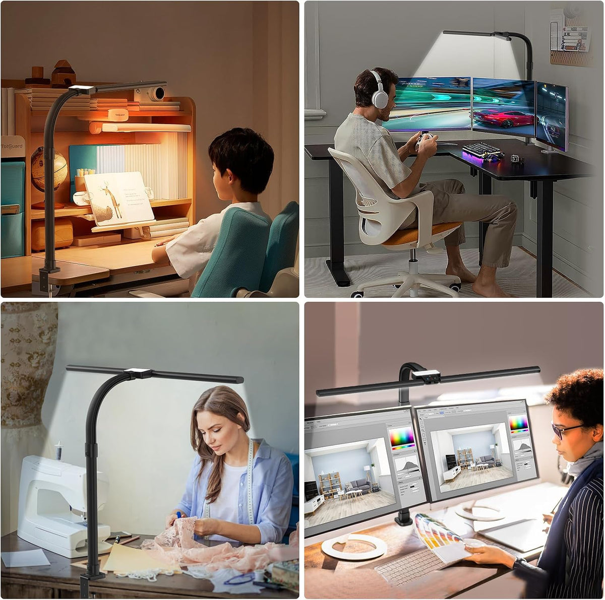 AKRRYR Led Desk Lamp for Home Office,24W Bright Eye-Caring Desk Light with Clamp,5 brightness and 5 temperatures