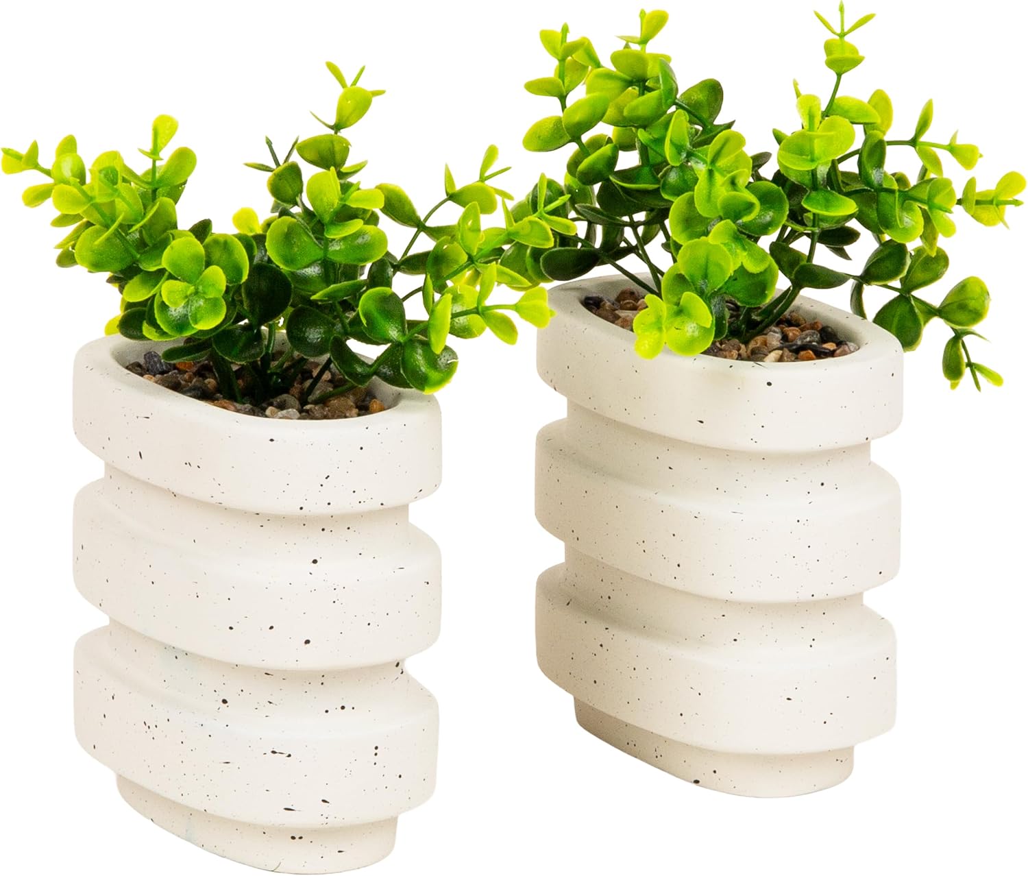 Ribbed Cement Planter Bookends / White Ribbed Cement Bookends / Set of 2