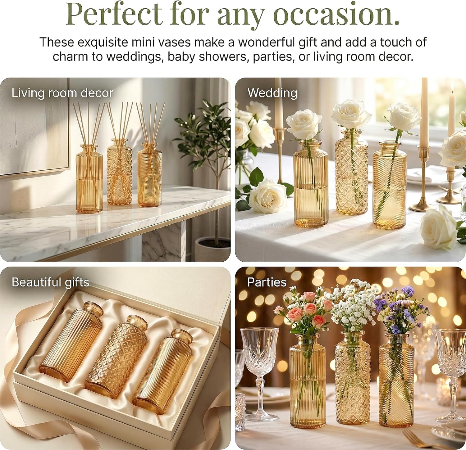 Glass Bud Vases / Amber Gold / Set of 30