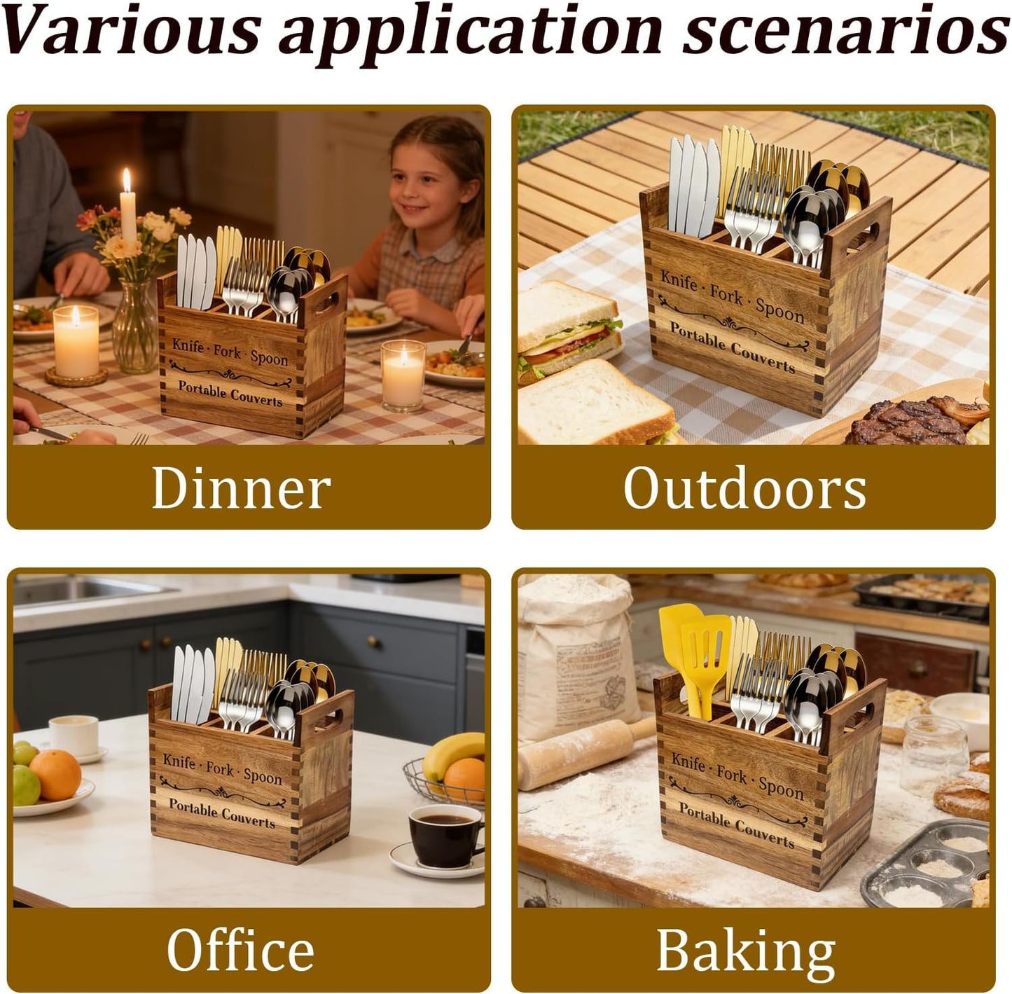 2-in-1 Acacia Wood Kitchen Utensil Holder with Removable Caddy | Farmhouse Kitchen Utensil Holder for Countertop