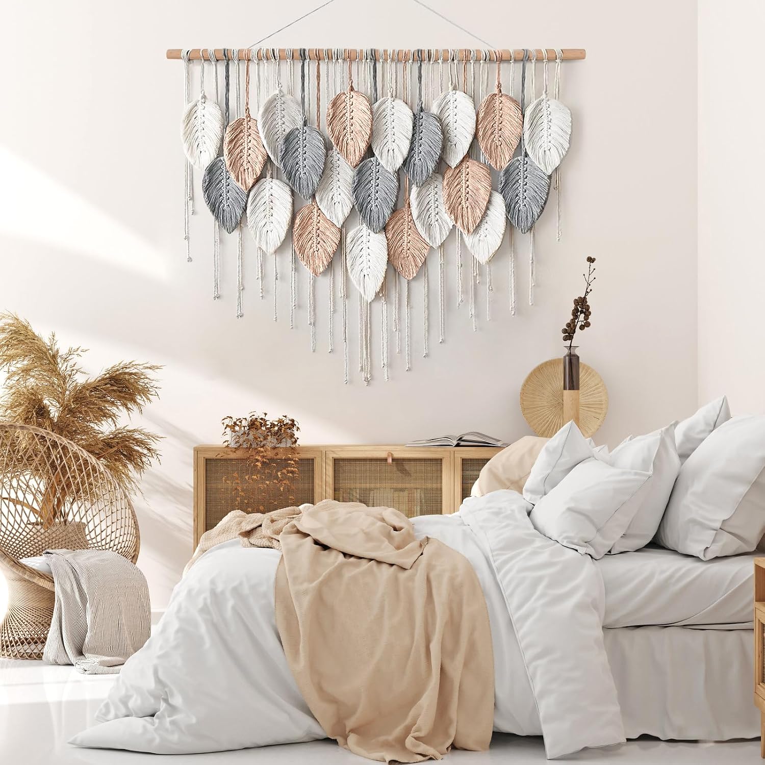 Boho Woven Tapestry / Pink Beige-39"w x 29.5"L