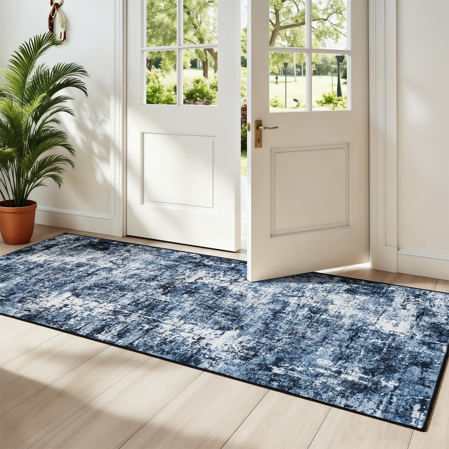 Arenarug Upgrade Scalloped Kitchen Mats for Floor 2PC, Navy Kitchen Rugs