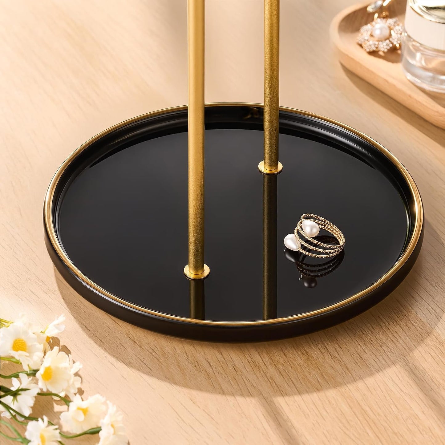 Ceramic Tray / Gold Jewelry Holder Stand / Black Tray Gold Bar