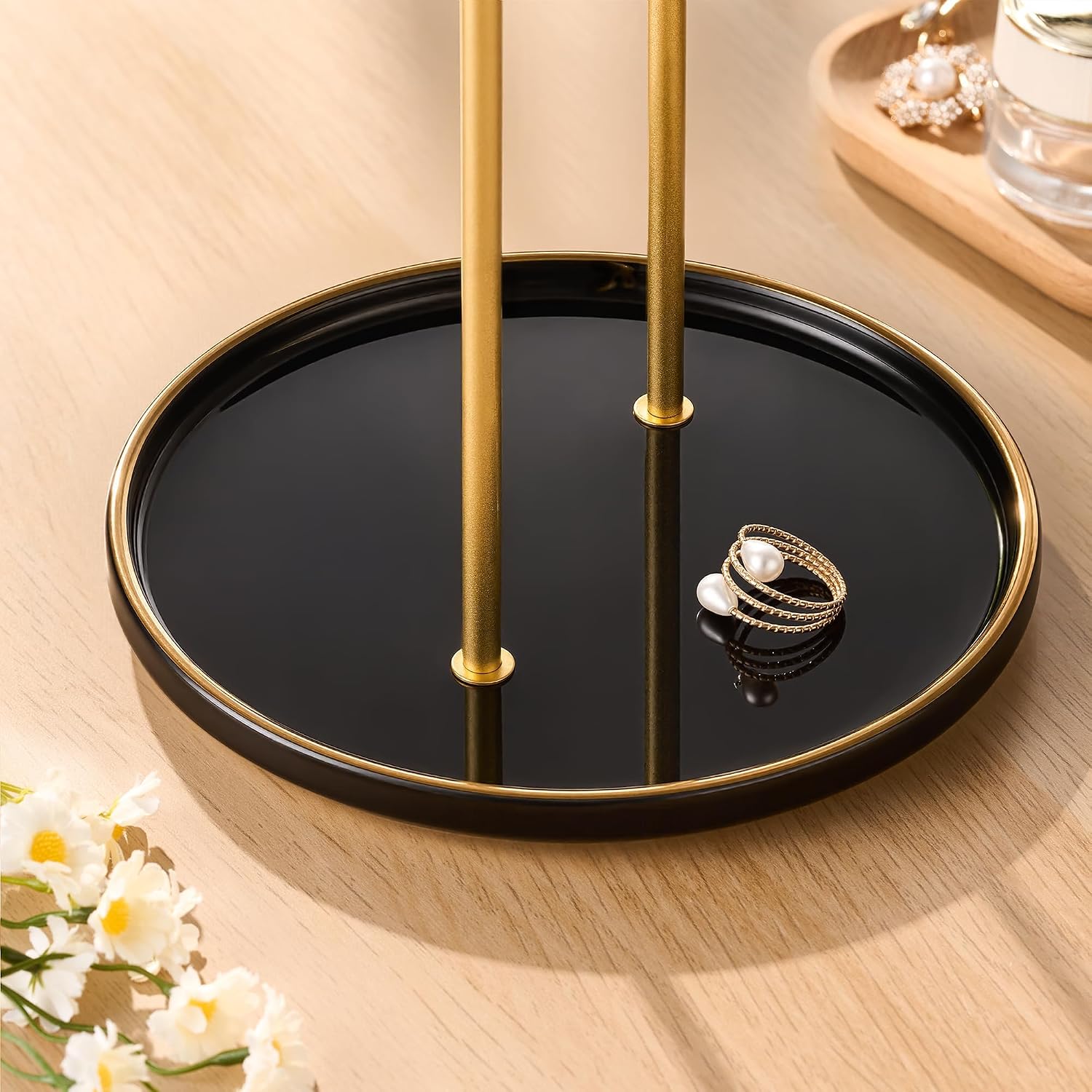 Ceramic Tray / Gold Jewelry Holder Stand / Black Tray Gold Bar