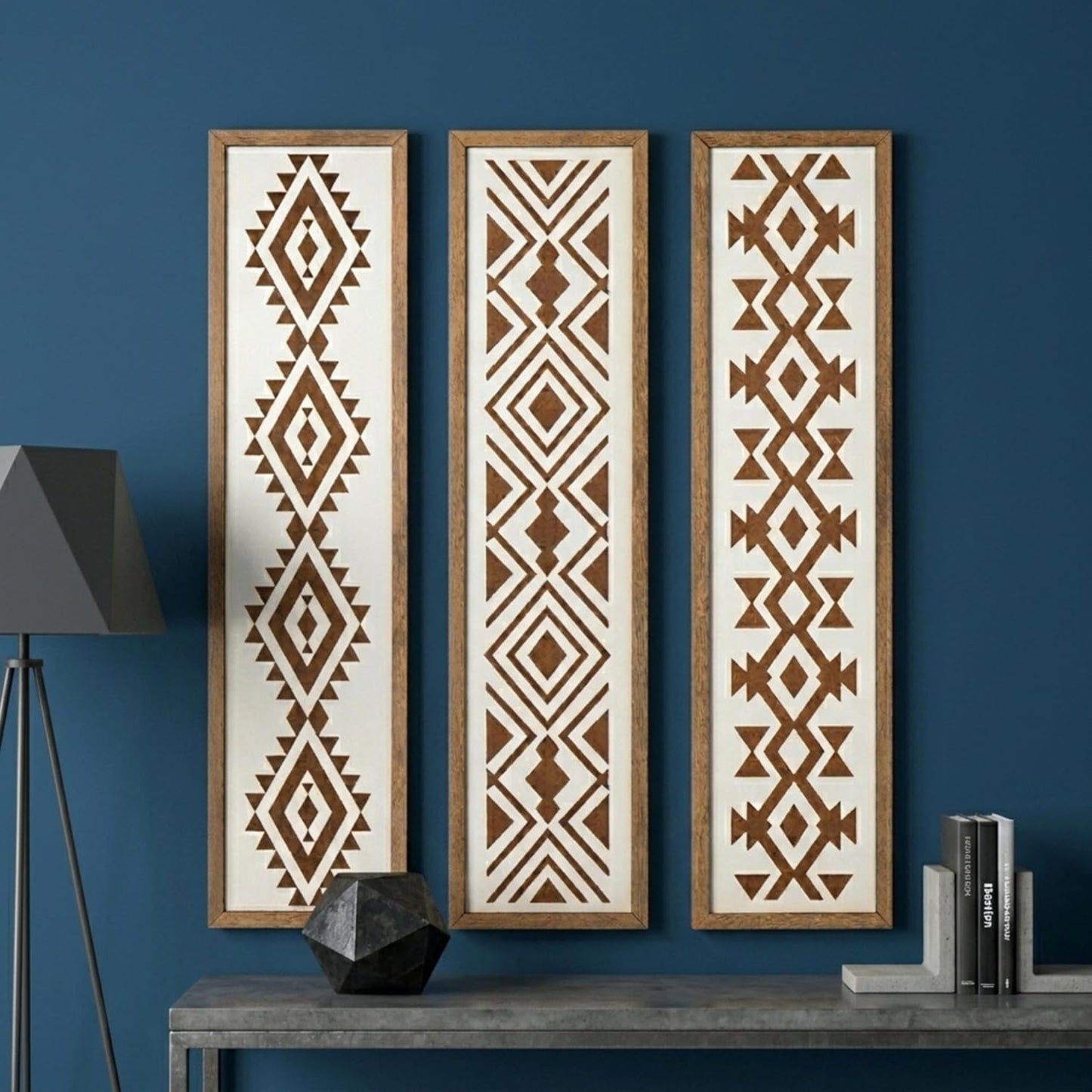 Minimalist Aztec Wood Wall Decor Geometric Scandinavian Boho Hanging Panels / Set of 3