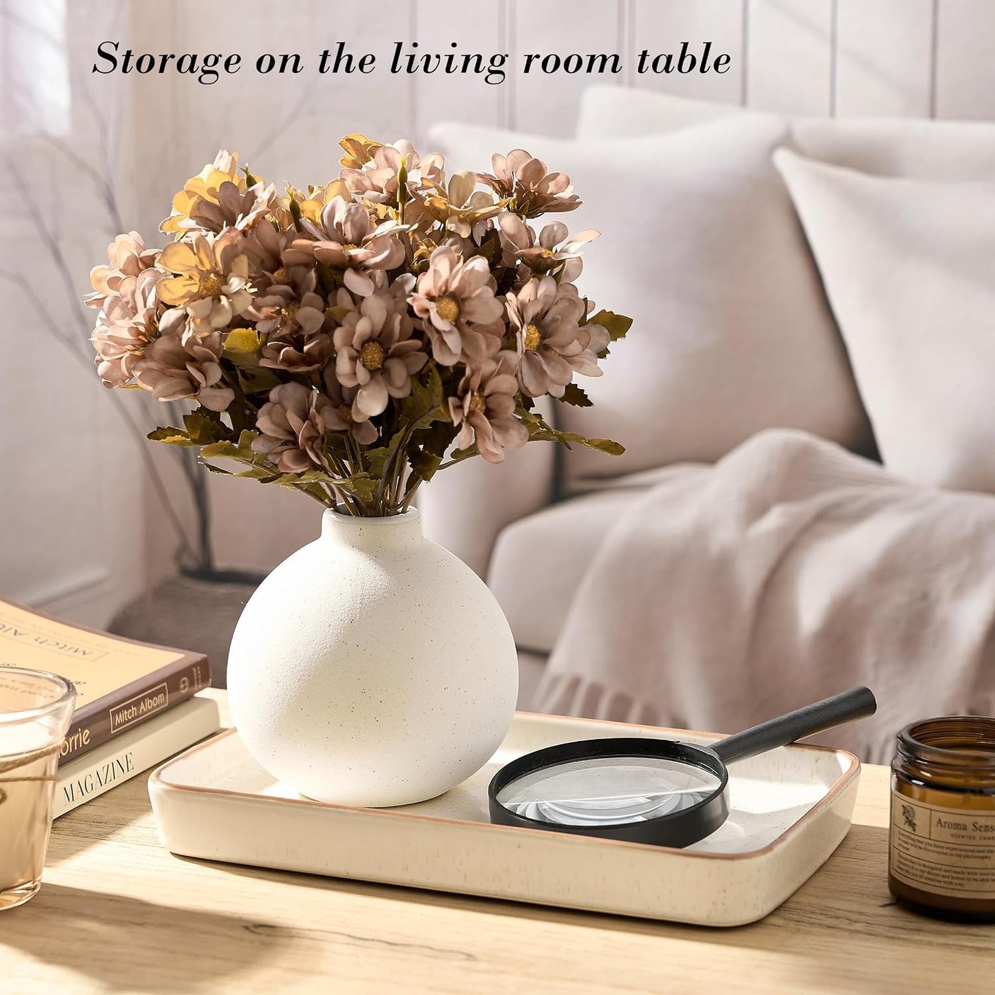 Bathroom Vanity Tray for Countertop- Ceramic Decorative Organizer / Reactive White-1 Pc / 10 x 6 x 1