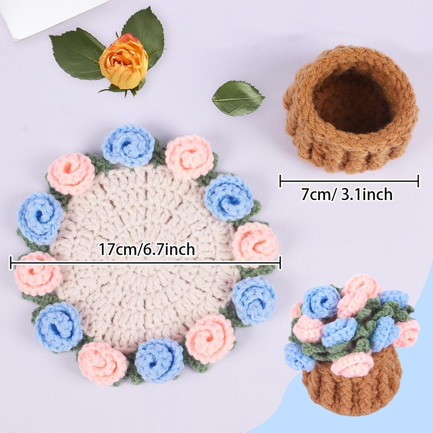 Mini Basket -Boho Floral Coasters / Blue