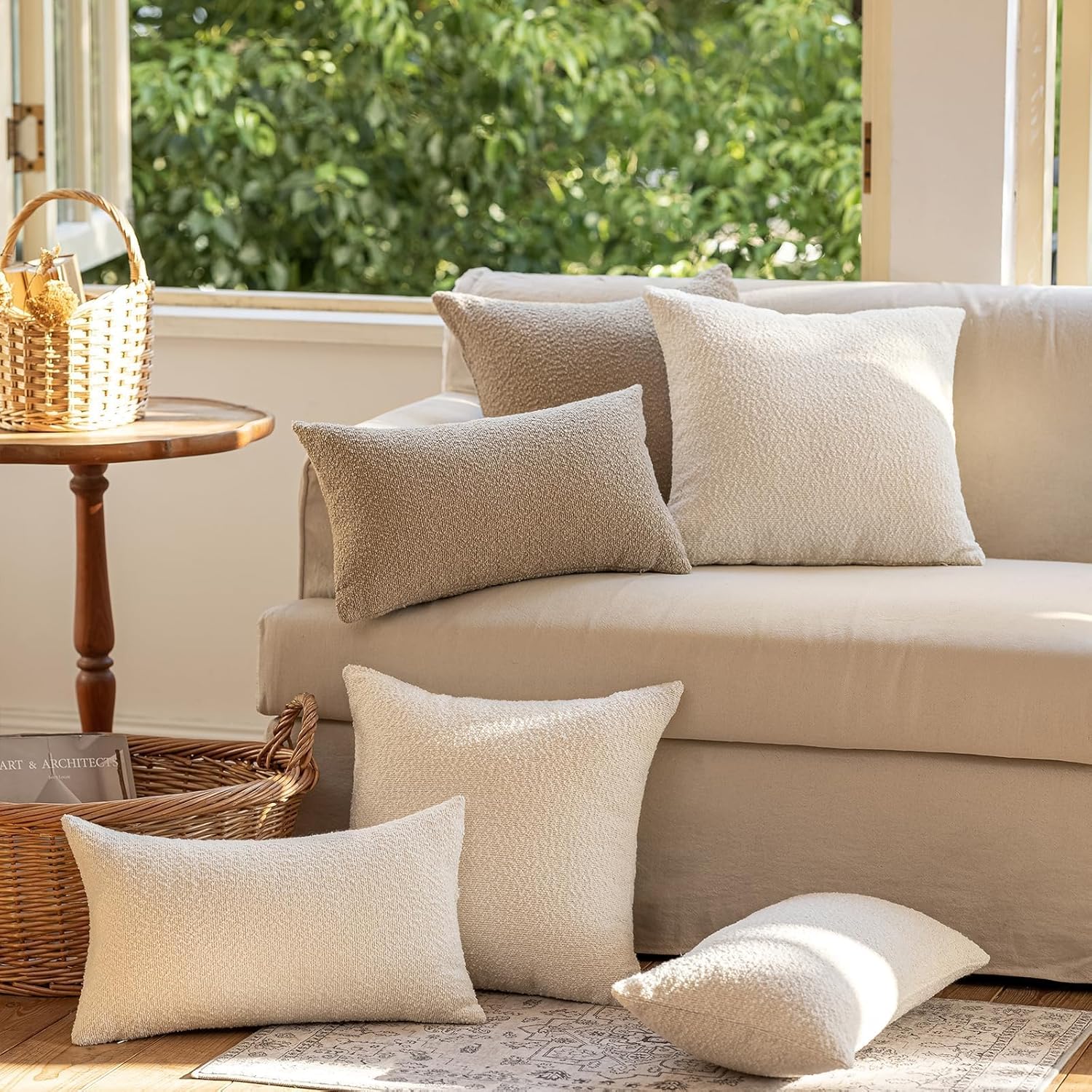 Decorative Throw Pillow Covers / Oatmeal Beige / 18 x 18 / Set of 2