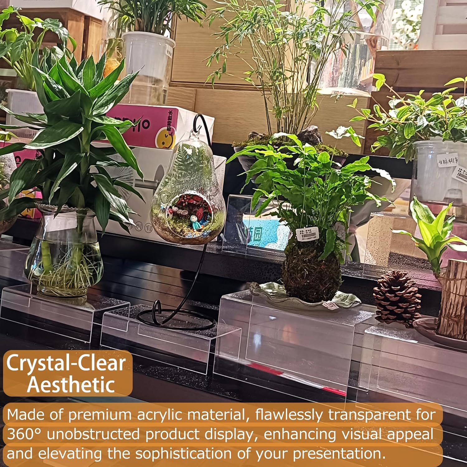MerryNine Clear Acrylic Display Risers Stable Multi-Size | 6-Piece Set (8.66" base). Great for cosmetics, figurines