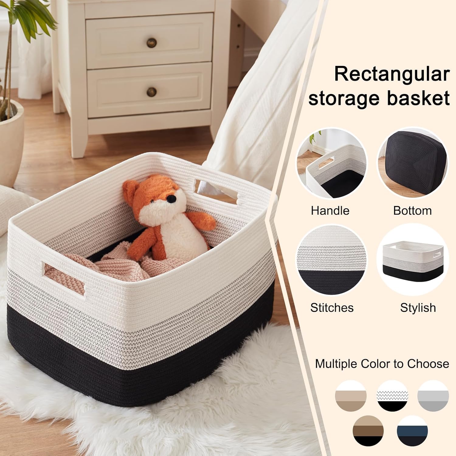 Rectangle Woven Baskets / Gradient Black / 22 x 17 x 12