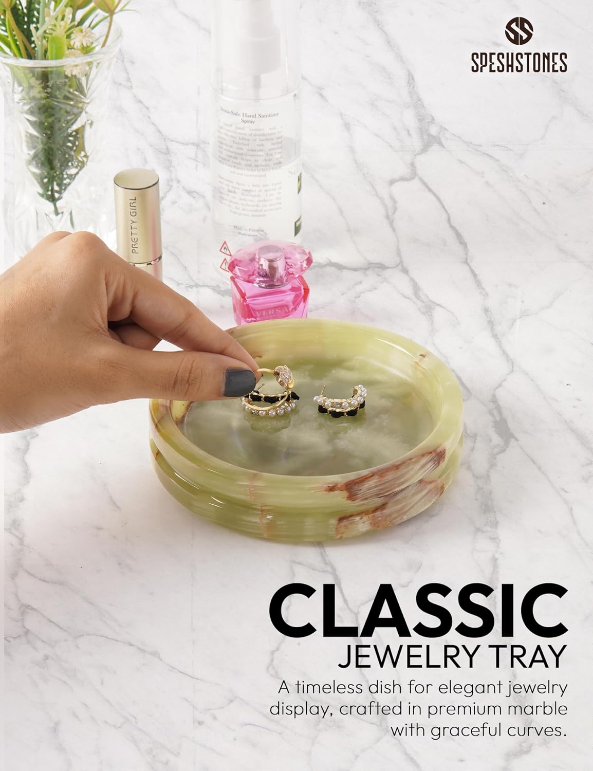 Key Tray / Candle & Trinket Dish / Green Onyx / 5 Inch